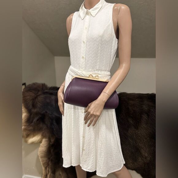 Purple Pebble Leather Handmade Bow Shaped Kisslock Baguette Bag/Crossbody - Picture 8 of 16